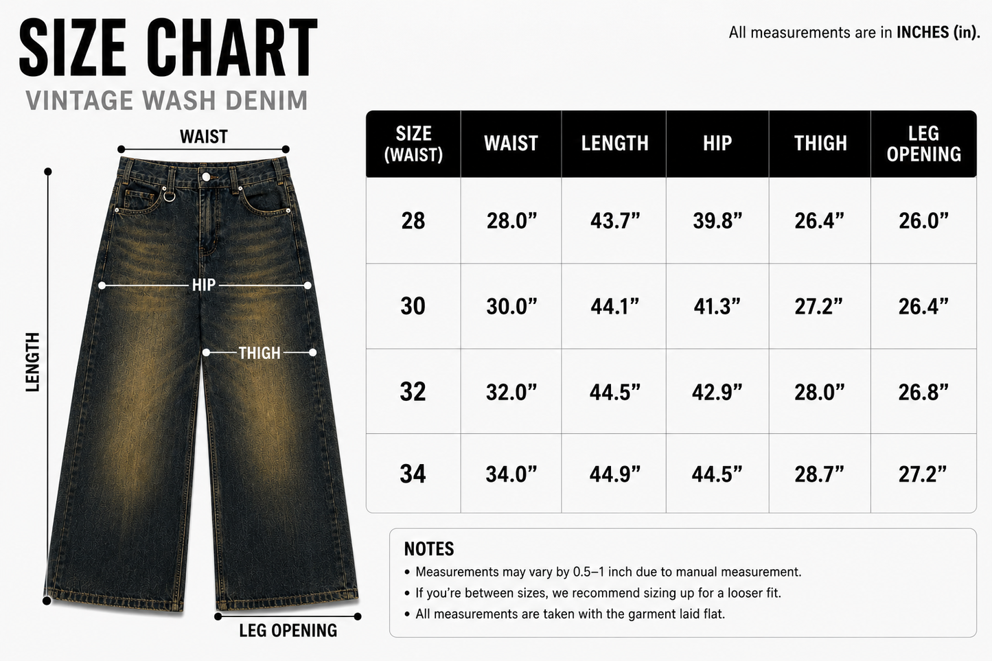 Vintage Wash Wide Leg Denim Jeans