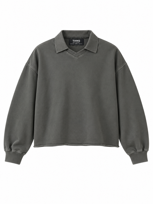 TARQ Washed Boxy Polo Sweatshirt