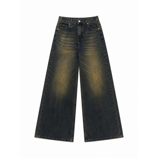 Vintage Wash Wide Leg Denim Jeans