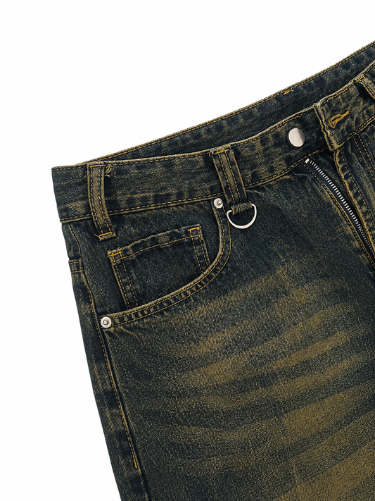 Vintage Wash Wide Leg Denim Jeans